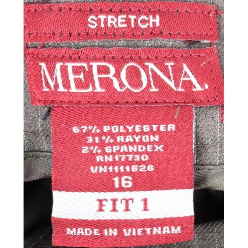 Merona Dress Pants Stretch Womens 16‎ Brown Striped Pockets Wide Leg Flat Front - Picture 6 of 6